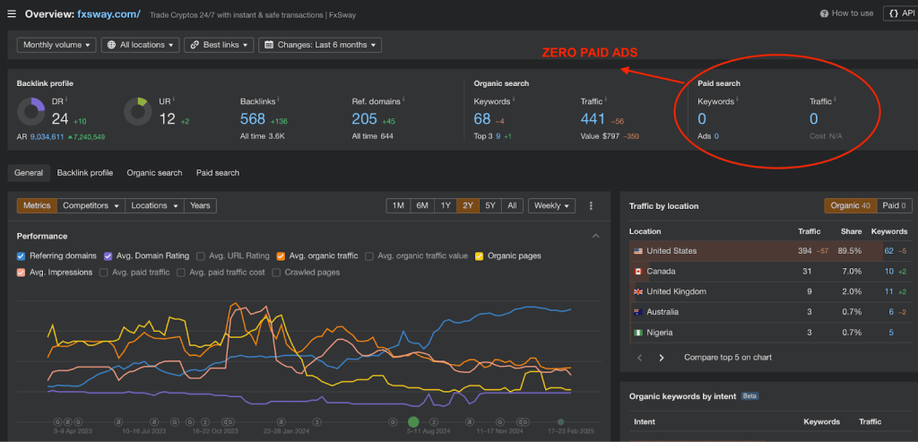 Website audit showing that they’re running zero paid search campaigns.