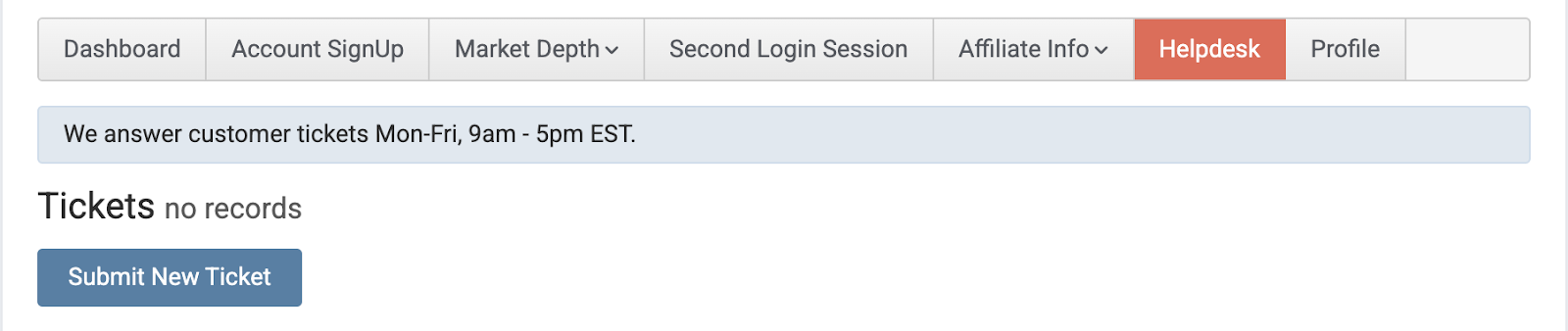 Bulenox support ticket submission from the user dashboard