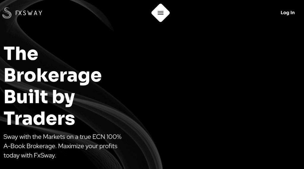 FxSway homepage which is the only place mentioning ”True ECN 100% A-Book” but we couldn't find named partners or proof of real liquidity.