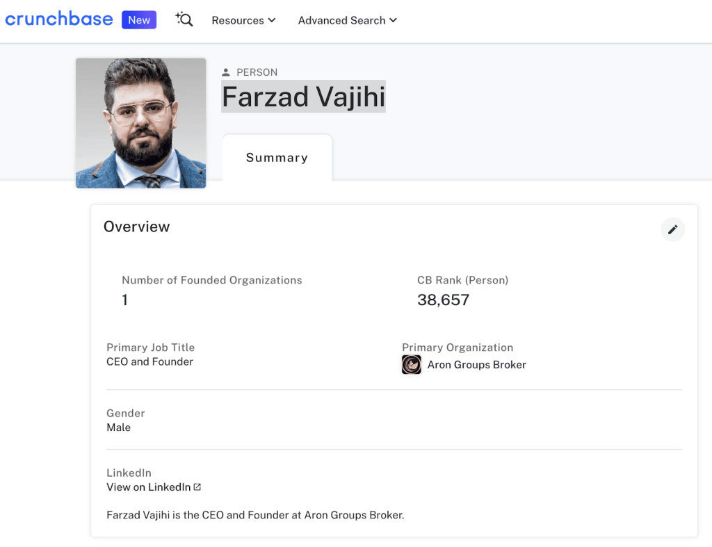Farzhad Vajihi Crunchbase Profile